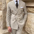 Mr. Lu San grey striped notch lapel two-piece suit jacket and trousers on hanger