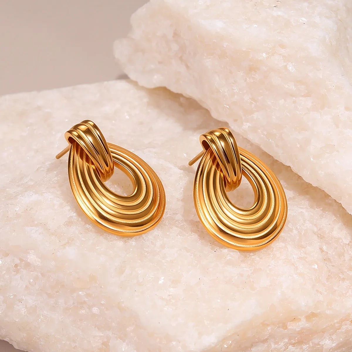 18K stainless steel geometric ring texture earrings for women, colour NMSE-J713-2, non-fading electroplated finish