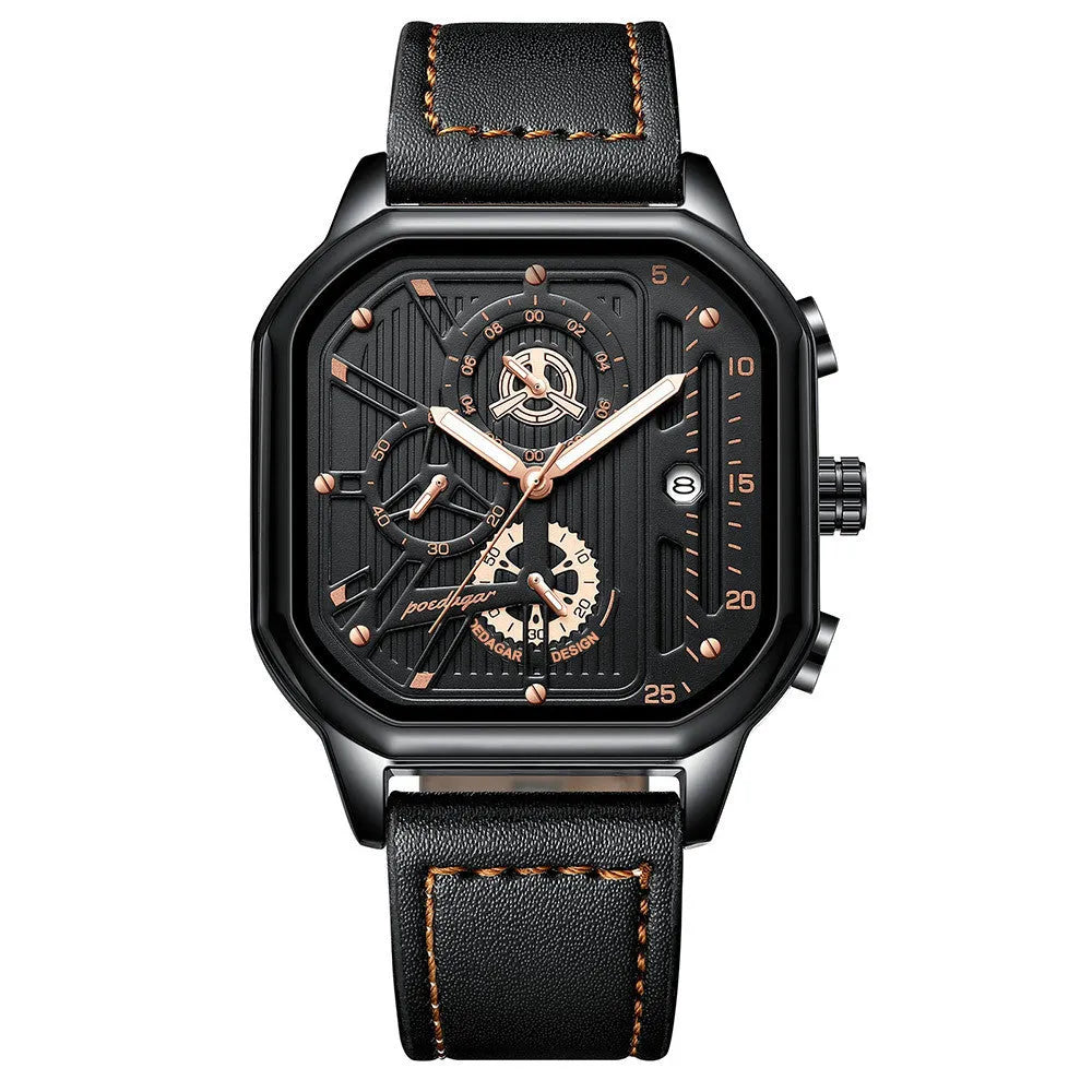 Men's slim 8mm quartz watch with belt-style strap in gold or silver shell options