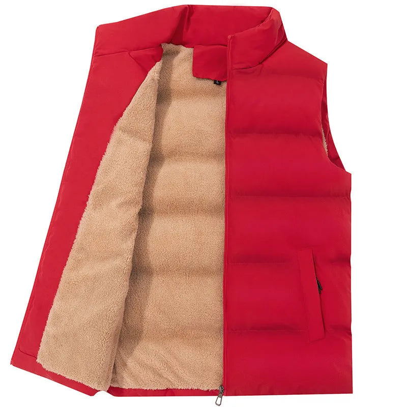 Men's winter fleece lined coat cardigan style with wool lining, available in black, blue, red, sizes M to 5XL