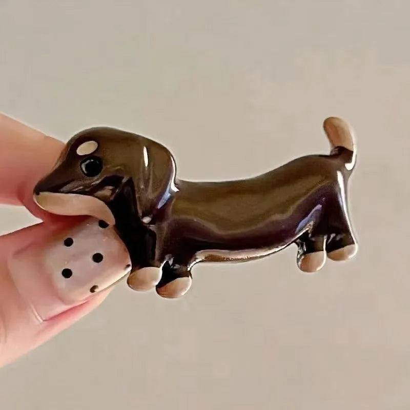 Dachshund dog design hair barrettes with electroplated mixed material construction
