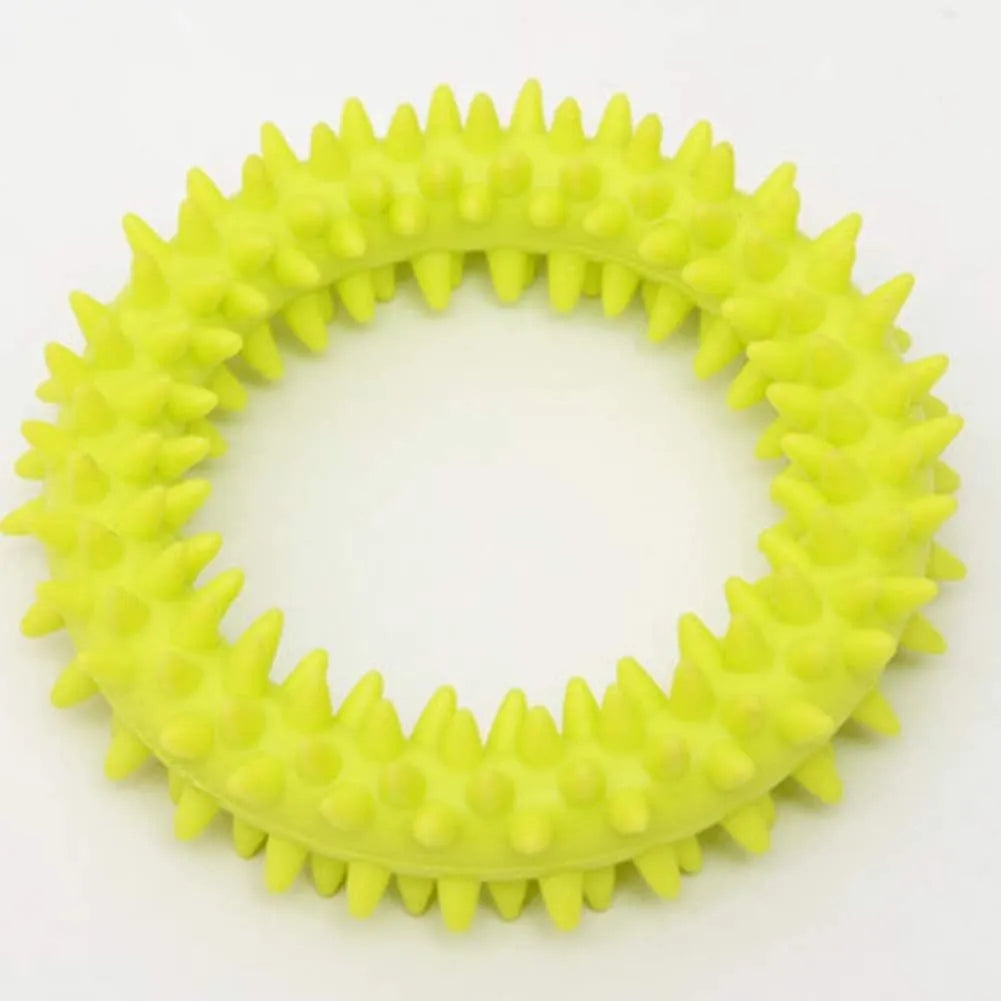 Blue TPR spiky ring dog chew toy for dental cleaning and bite training