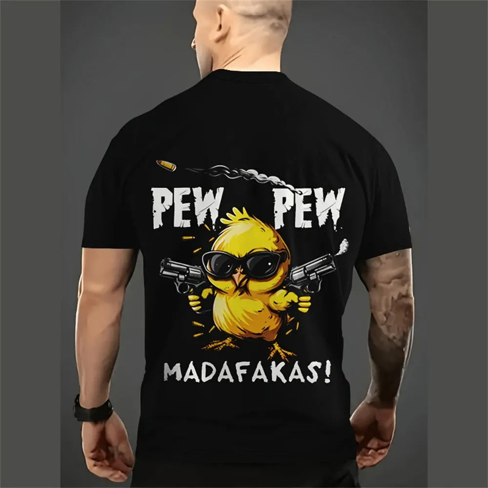 Men's loose-fit casual shirt with a colourful cartoon 3D print on the front, short sleeves.