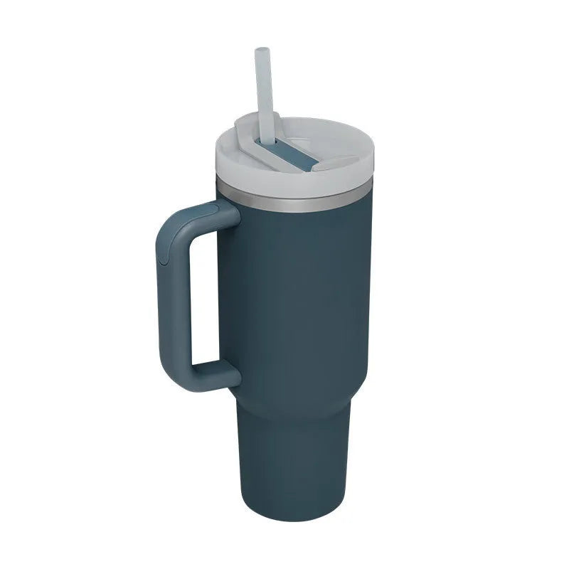 40 oz stainless steel insulated tumbler with handle and straw in multiple colours