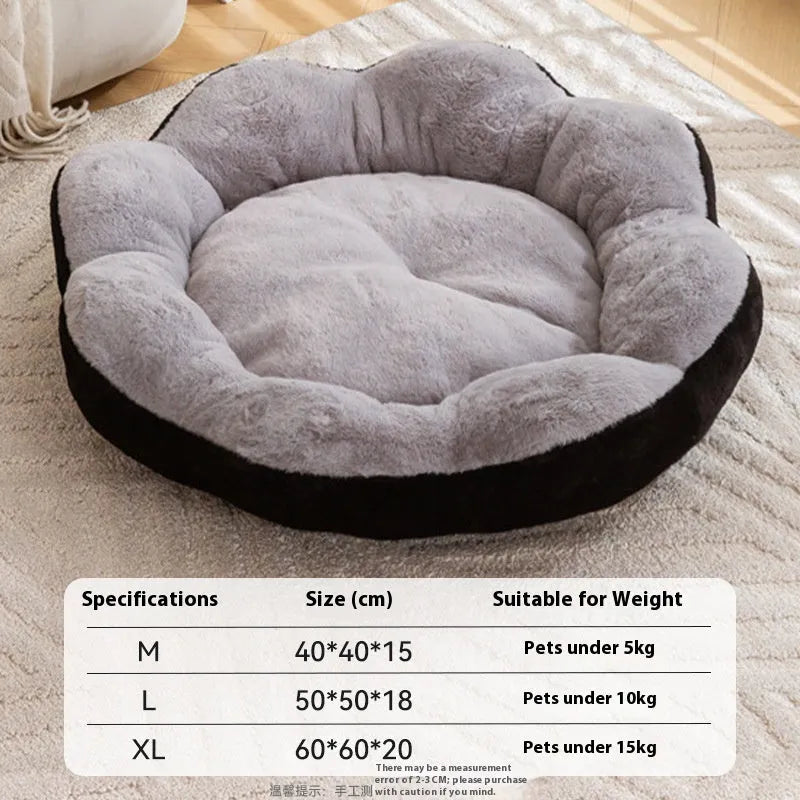 Round detachable rabbit plush pet bed in brown gray colour showing thick fabric and nest shape
