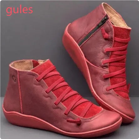 Women's flat casual booties with wedge heel and round toe in multiple colour options