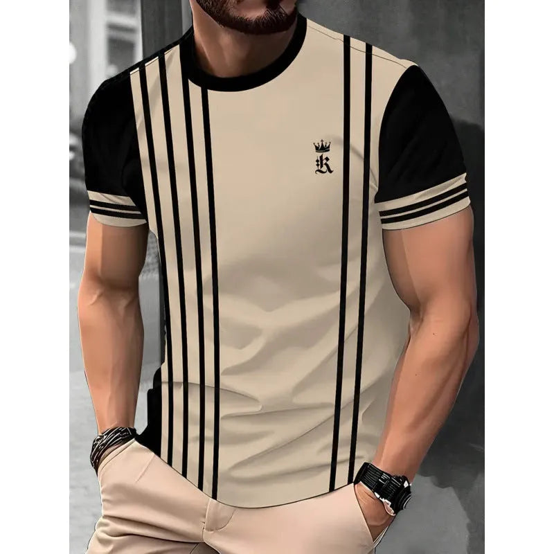 Men's loose fit short sleeve T-shirt with digital 3D printing stripes pattern in various colour styles