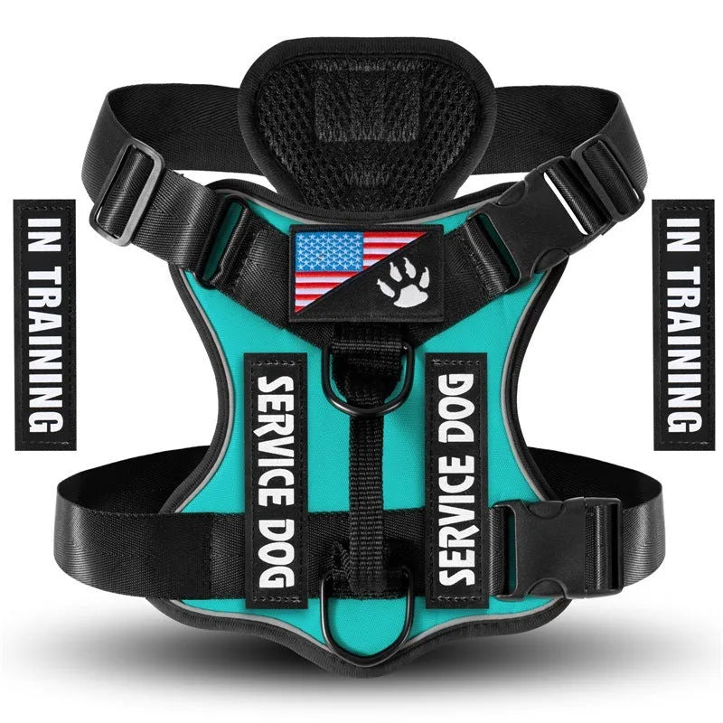 Shock absorption reflective nylon pet tactical chest strap in black with adjustable buckles