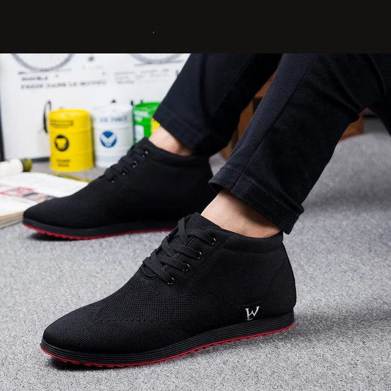 Men's casual breathable canvas shoes in solid black with lace-up front, size 38-45