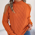 Gray women's strapless pullover sweater with a twist pattern detail and long lantern sleeves.
