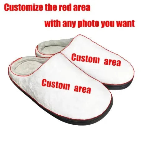 Pattern-printed flannel indoor slippers with a TPR rubber sole and polyester lining.
