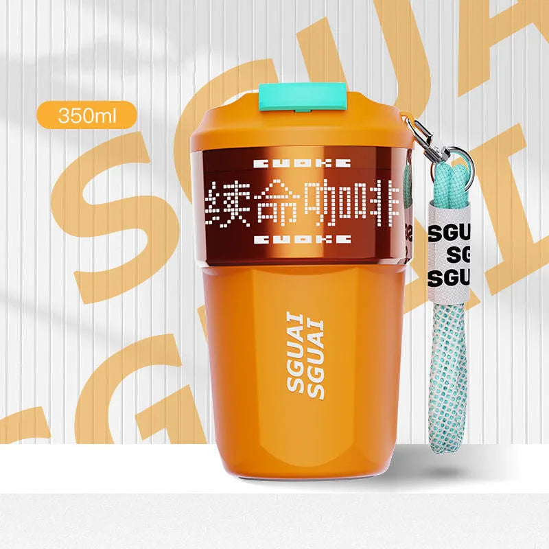 Japanese style stainless steel portable coffee cup with 50mL capacity in blue, grey, orange, or white