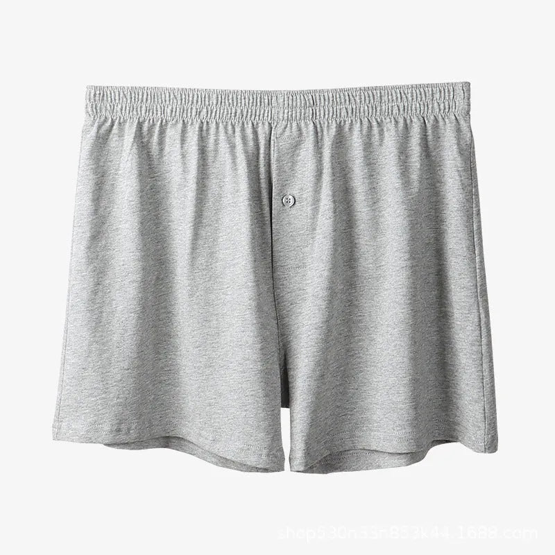 Men's light grey pure cotton loose fit boxer shorts with a high waist.