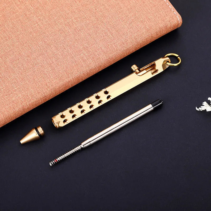 Brass hexagonal retro rollerball pen with 6-angle barrel design and 0.5mm writing tip