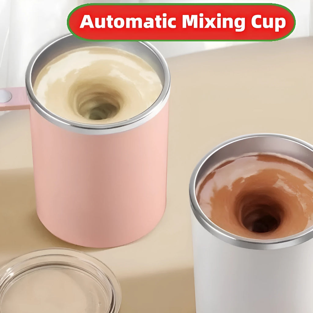 Rechargeable 360ml smart magnetic automatic stirring coffee cup in white with stainless steel interior