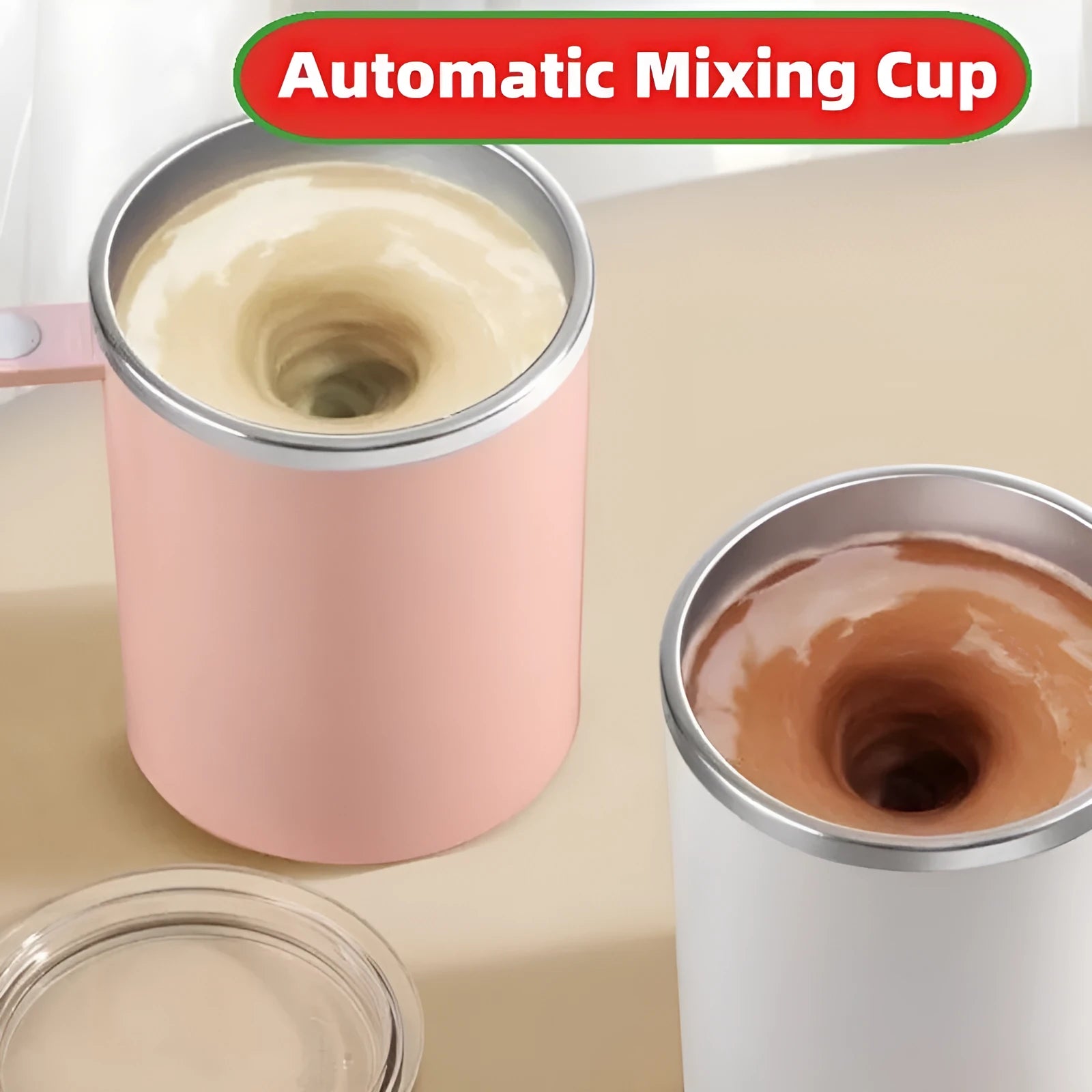 Rechargeable 360ml smart magnetic automatic stirring coffee cup in white with stainless steel interior