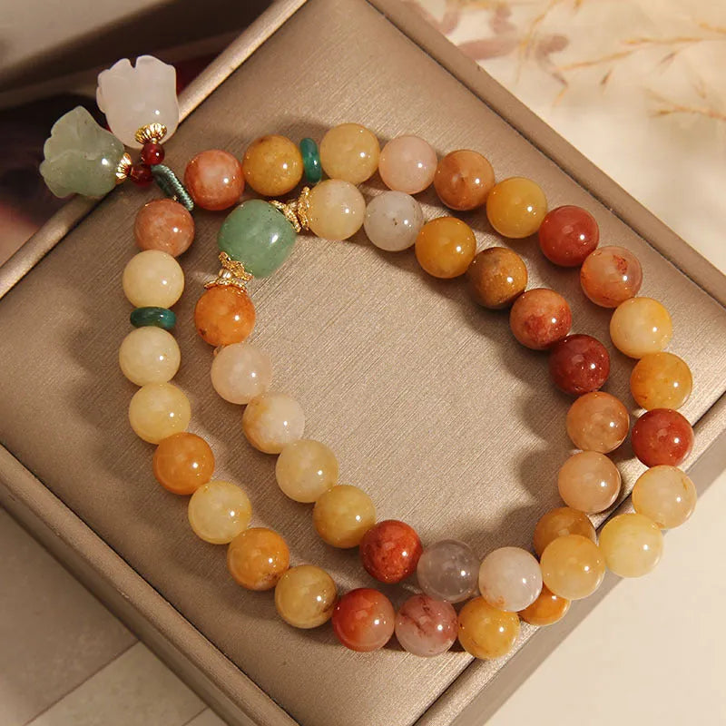 Natural jade multi-strand bracelet with orchid pendant charm for women