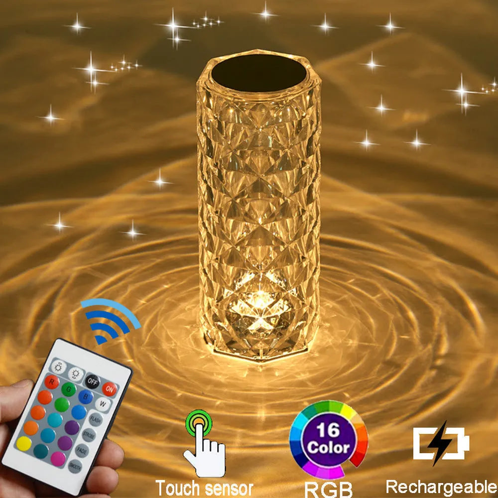 Creative Crystal Diamond Table Lamp with RGB16 colour touch rechargeable LED in diamond style