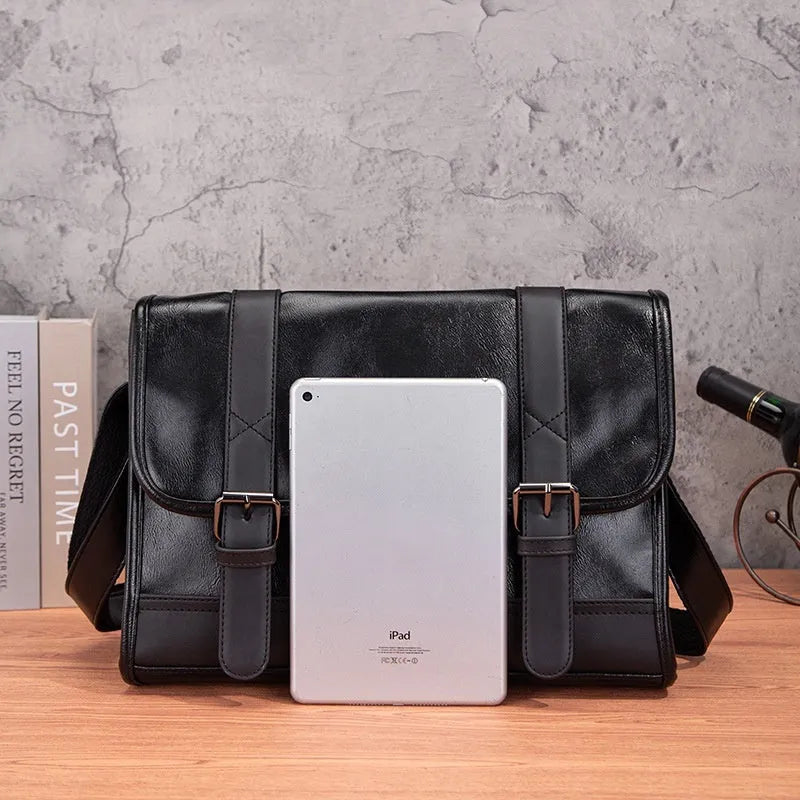 Black men's anti-theft commuter backpack with contrast stitching and Korean-inspired design