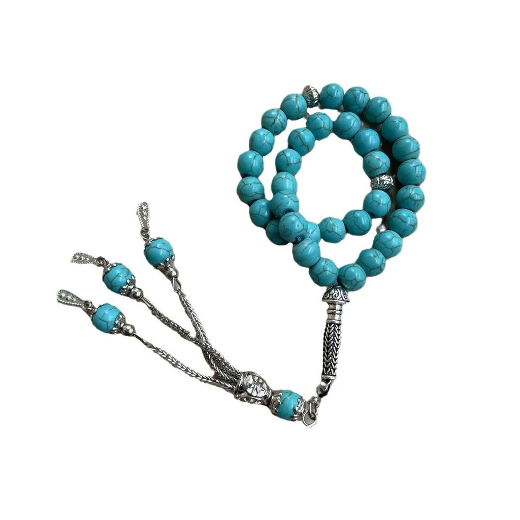 Handmade sky blue stone Muslim prayer bracelet measuring 8mm for daily worship