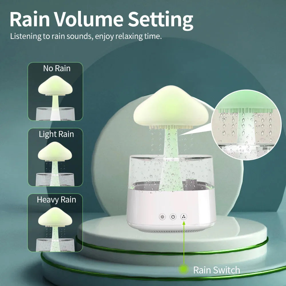 2-in-1 desk humidifier with raining cloud design, essential oil diffuser, and night light in white plastic finish