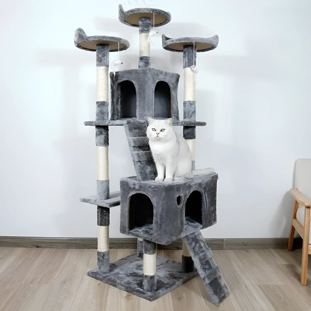Large cat tree wooden climbing frame with sisal column and dark grey platform 50x50x170cm