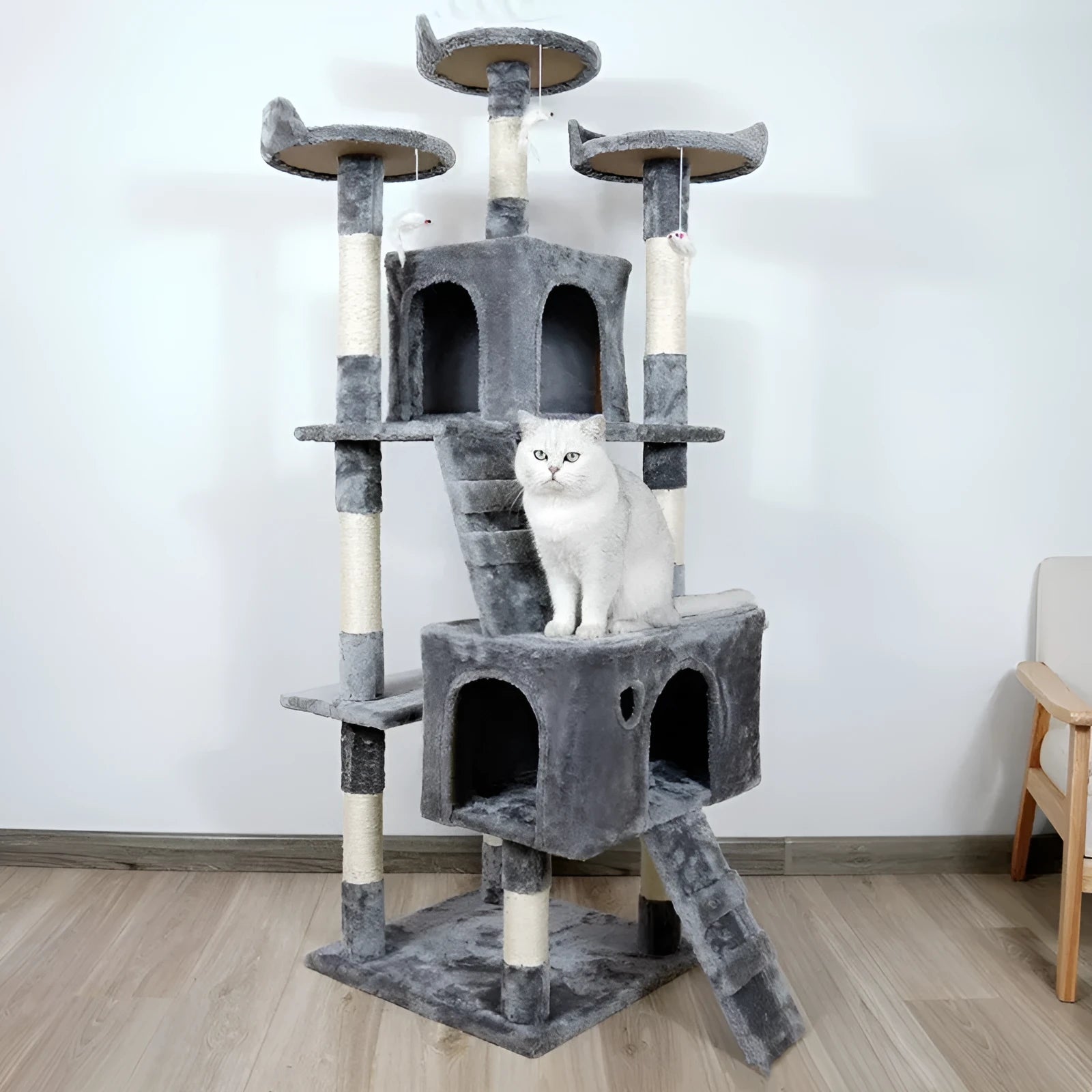 Large cat tree wooden climbing frame with sisal column and dark grey platform 50x50x170cm