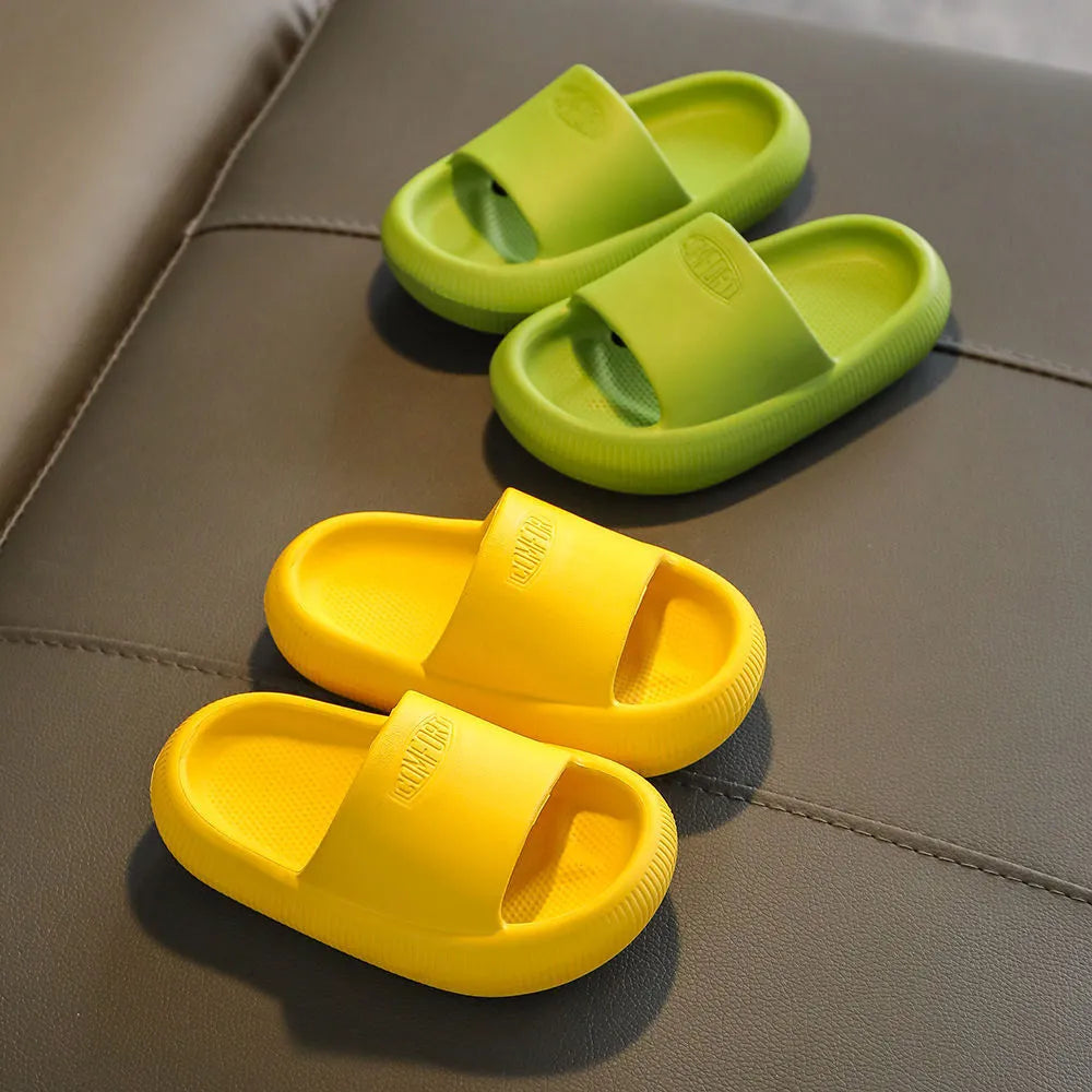 Mixed colour children's EVA slippers with a non-slip sole, shown in sizes for kids.