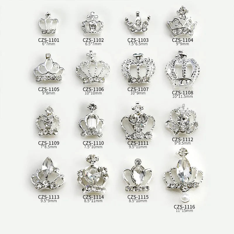 Diamond-encrusted pearl crown nail decoration from Princess Series in alloy square pattern