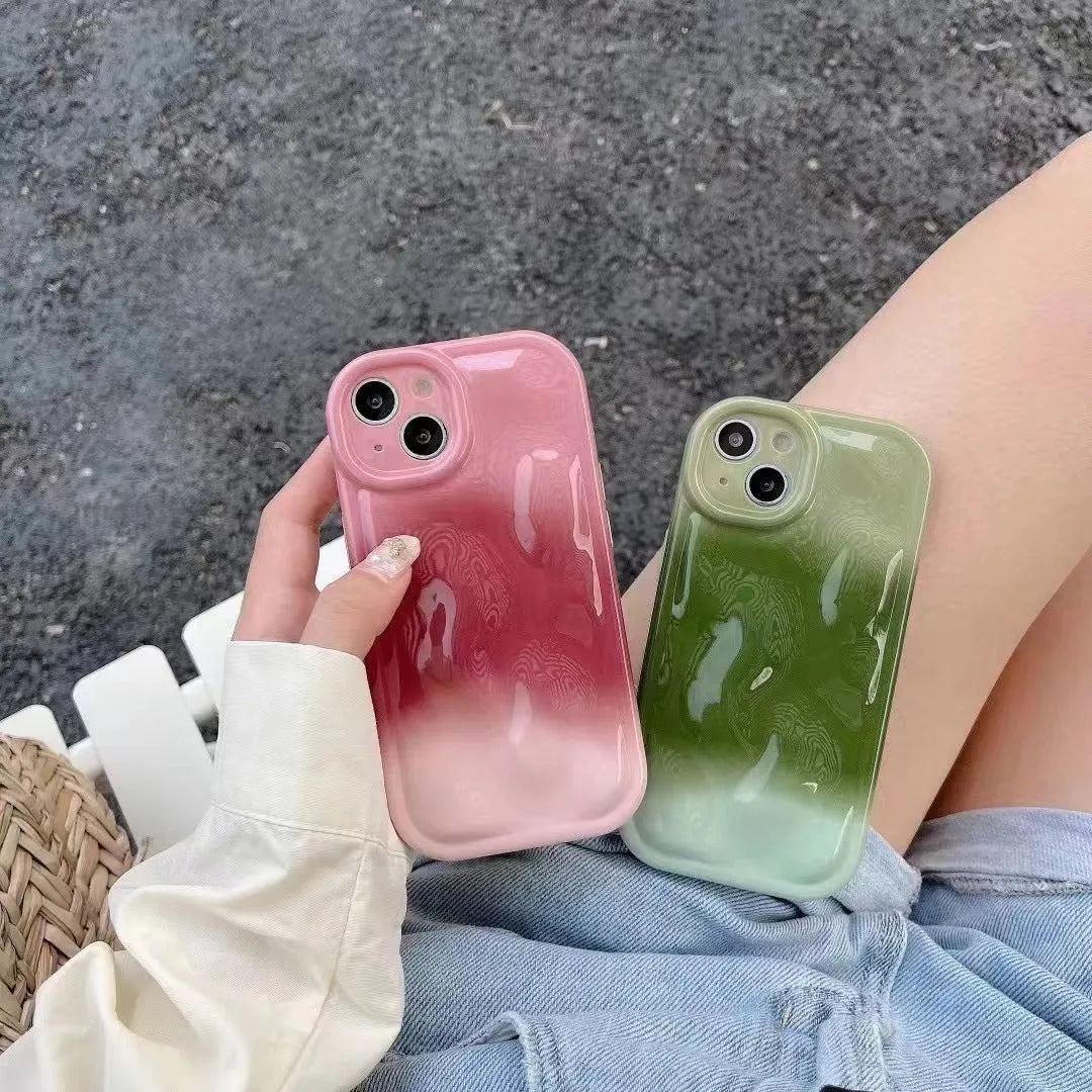 Japanese Korean style meteorite pattern blooming TPU phone case in green and pink for Apple iPhone