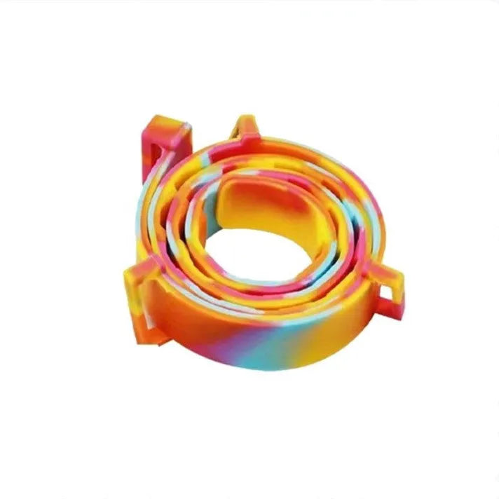 Rainbow-coloured plastic pet flea preventing collar for cats or dogs with anti-lice properties