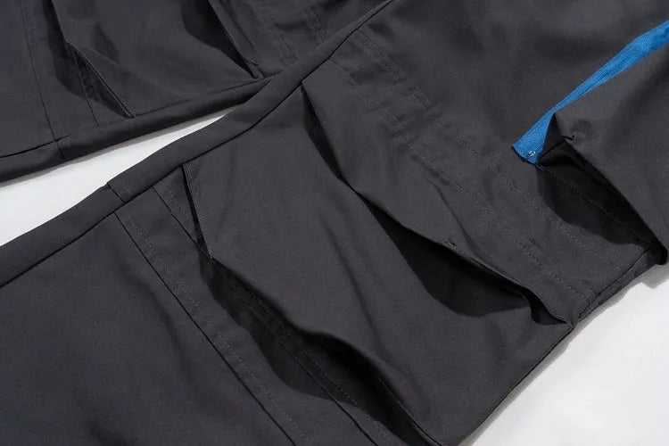 Multi-pocket contrast zip casual baggy pants in Dark Grey cotton, loose fit and mid-waist design