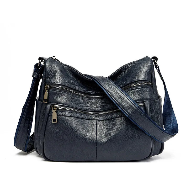 Genuine leather messenger bag soft pillow shape single strap first layer cowhide black large