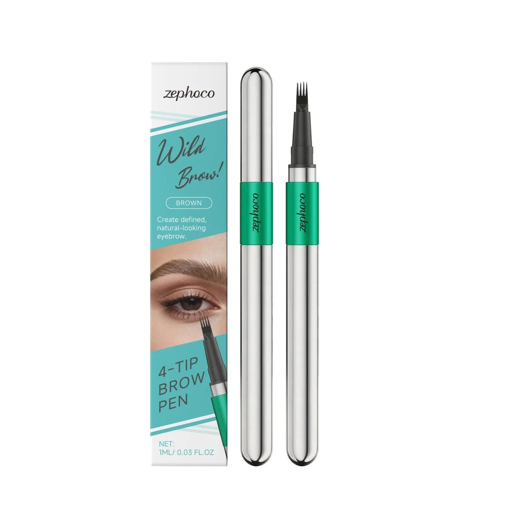 Three-dimensional natural four-pronged eyebrow pencil in black shade with waterproof formula for realistic brow strokes