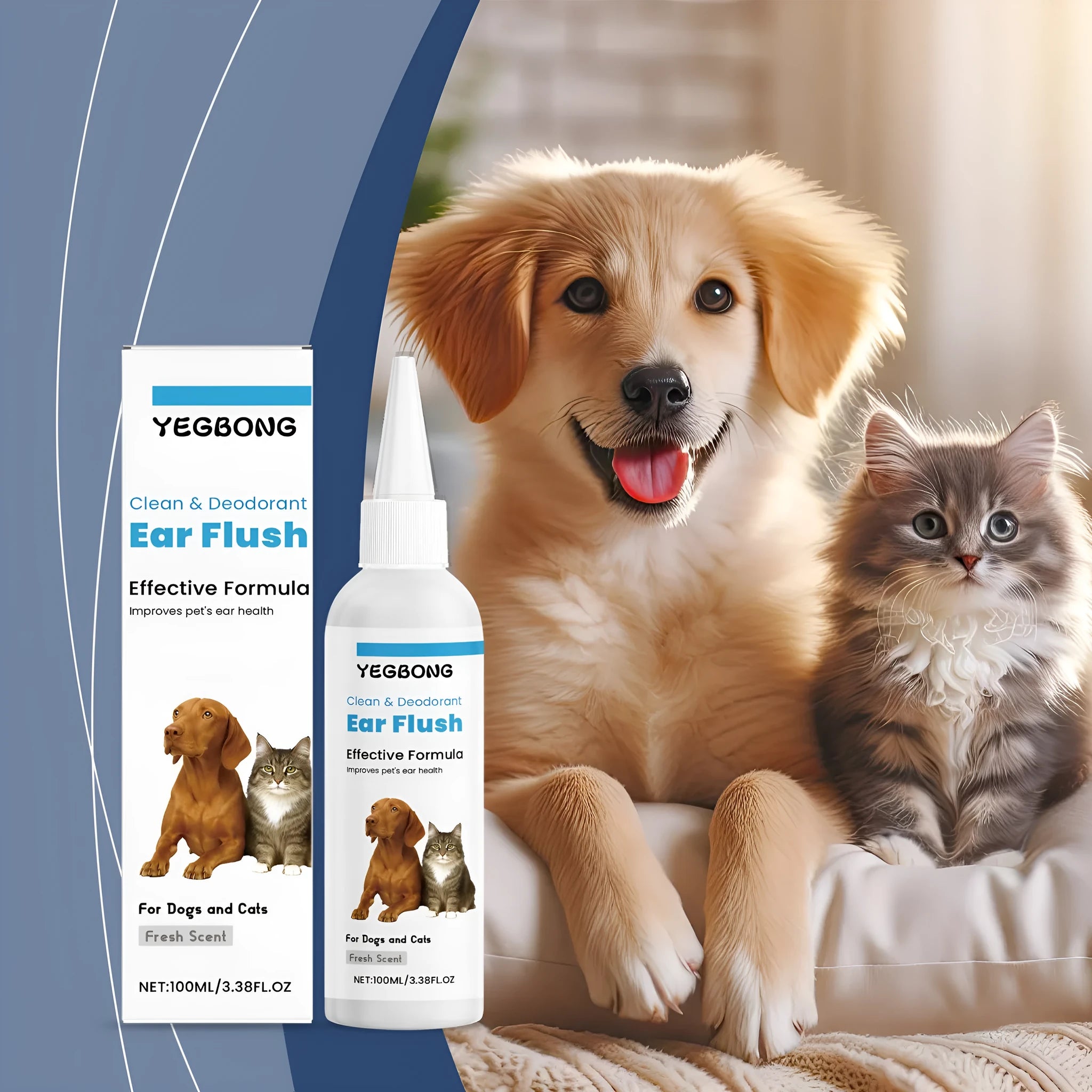 100ml bottle of ear cleaner solution for dogs and cats to remove earwax