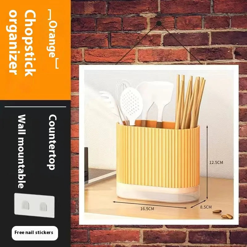 Wall-mounted plastic chopsticks holder with cross-bar drainage design in modern simplicity style