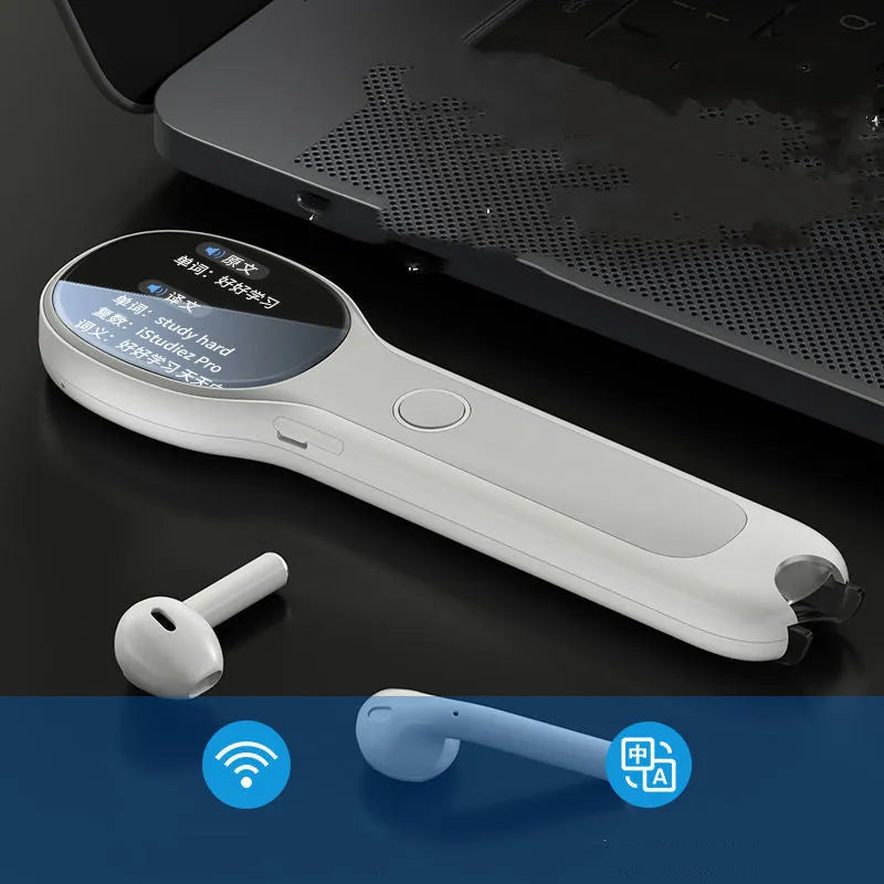 Universal reading pen electronic language learning device in white with USB charging cable