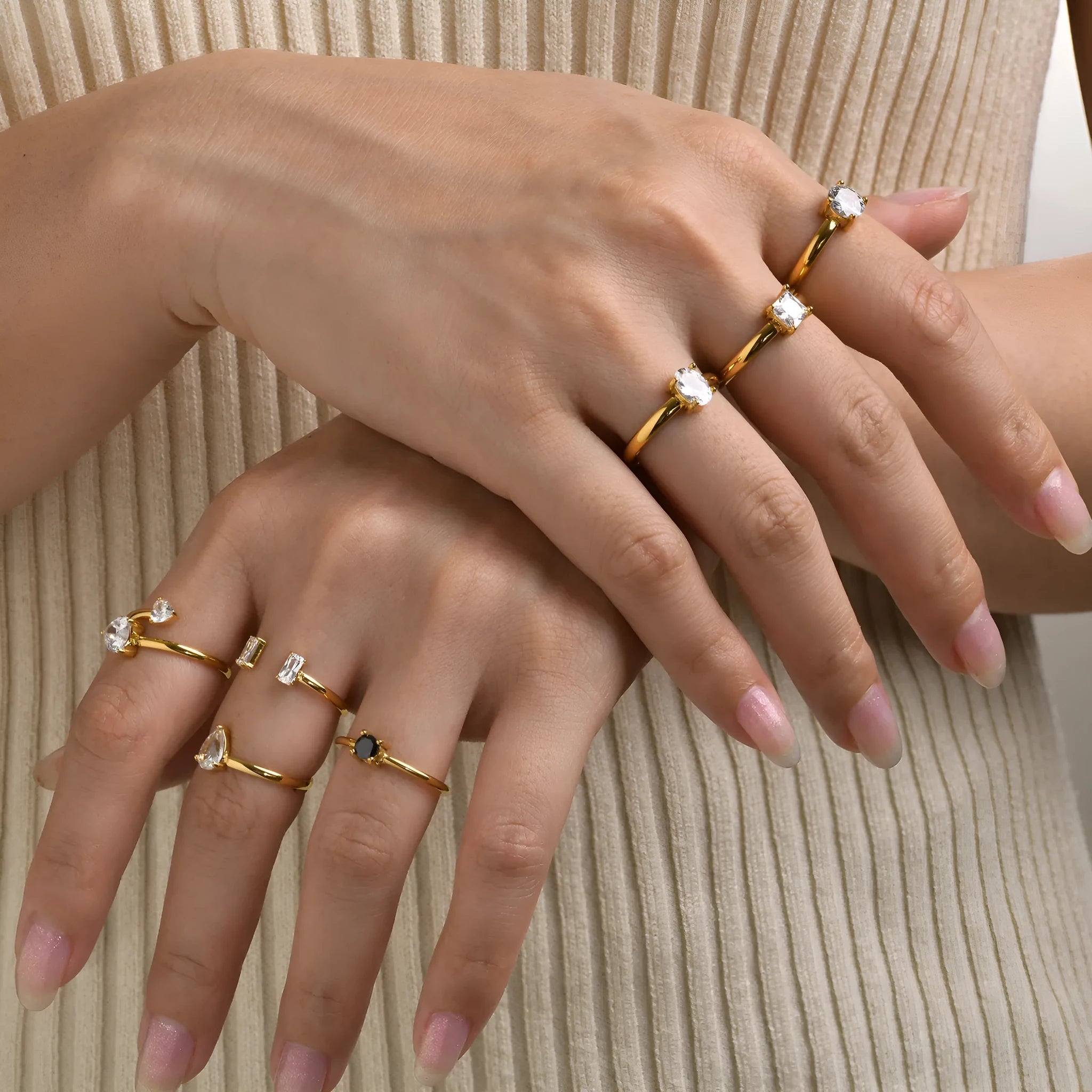 Women's stainless steel open ring with electroplated finish, U-shaped geometric design, fashion OL style, size no.6 to no.9