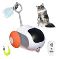 Blue and orange smart cat toy car with remote control featuring feather teaser attachment