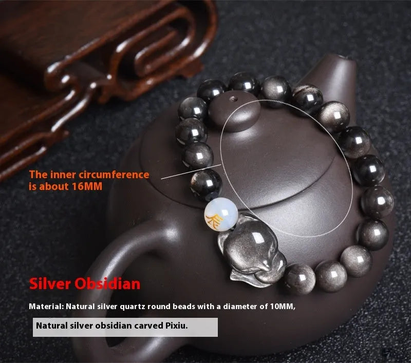 Natural obsidian bracelet with 10mm beads in three national style variations