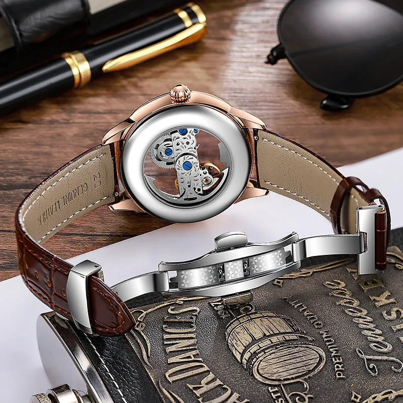 Luxury zircon mechanical men's watch with waterproof case and choice of straps