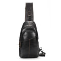 Men's fashion casual leather crossbody bag in cowhide with stitching, black and brown colours