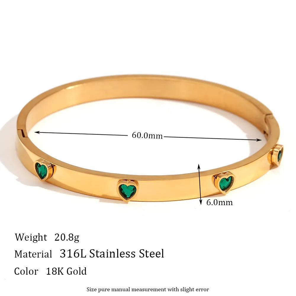 Stainless steel micro-inlaid peach heart bracelet with electroplated golden finish for women