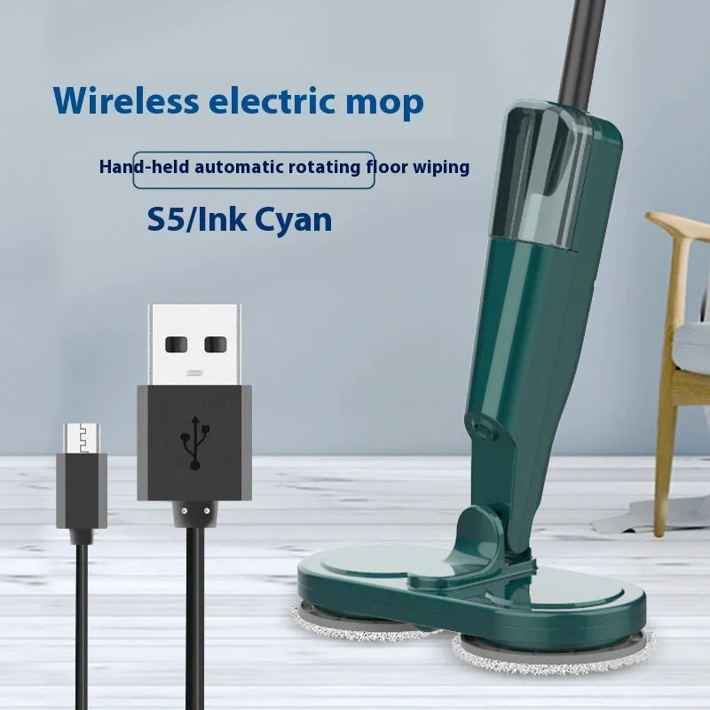 Lazy wireless floor sweeping and mopping machine in S5 green colour with USB charging cable