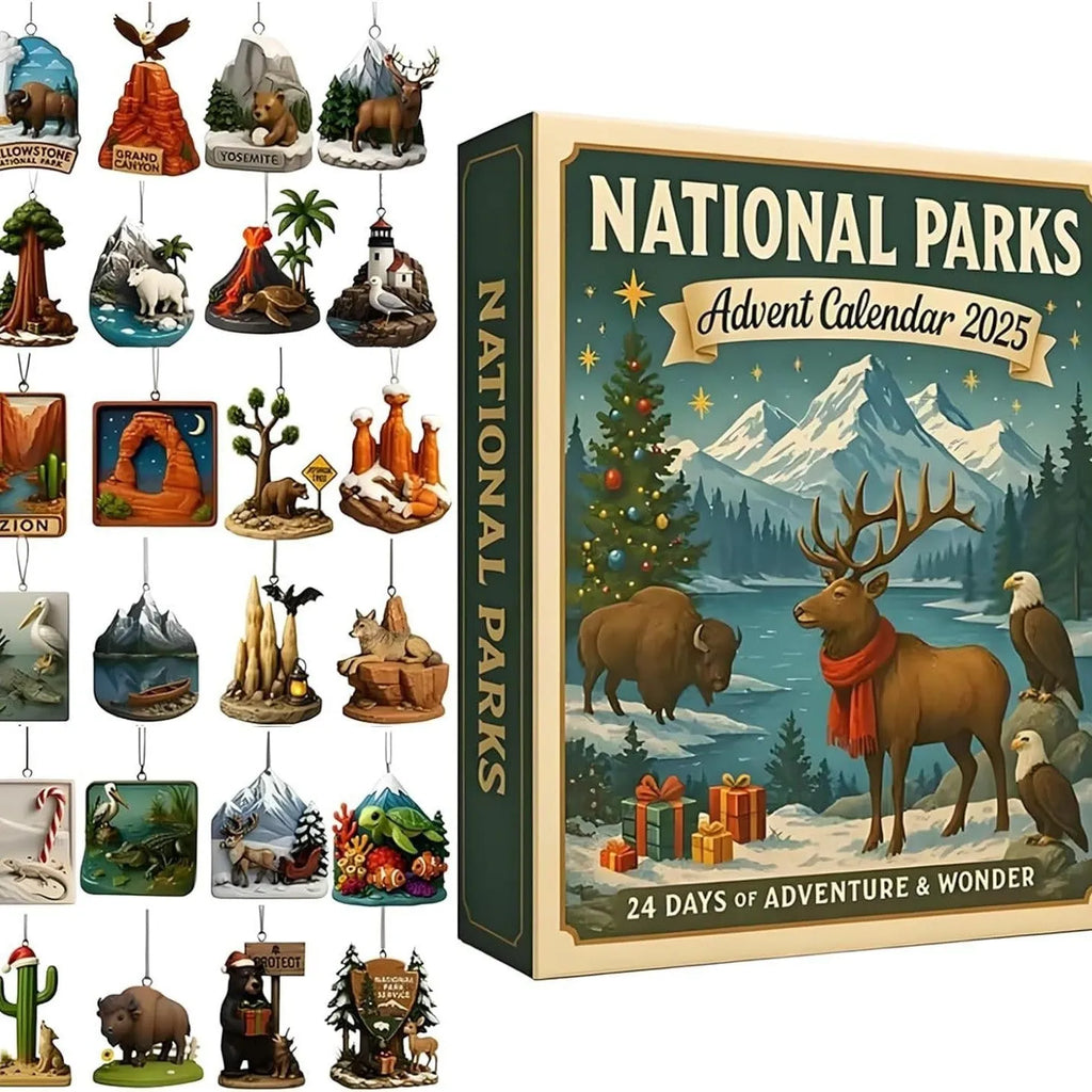 Plastic educational advent calendar with hiking national park theme for Christmas countdown