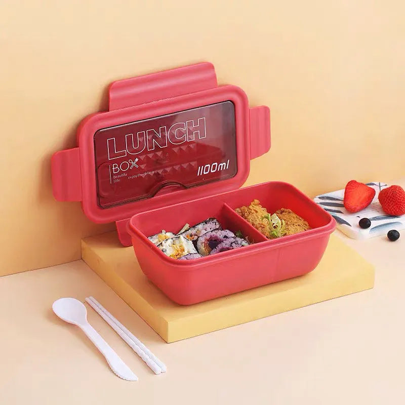 Four-compartment plastic bento lunch box with Nordic design in green colour