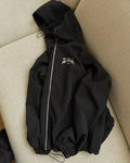 Men's grey hooded sunscreen jacket in British style with zip front and loose fit design