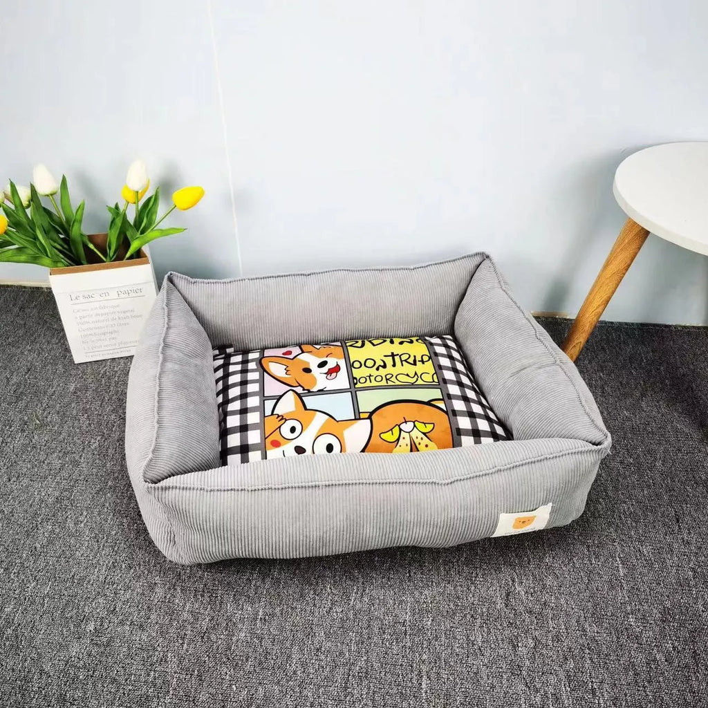 Light blue winter dog nest with soft velvet lining, shown in a 50x40cm size.