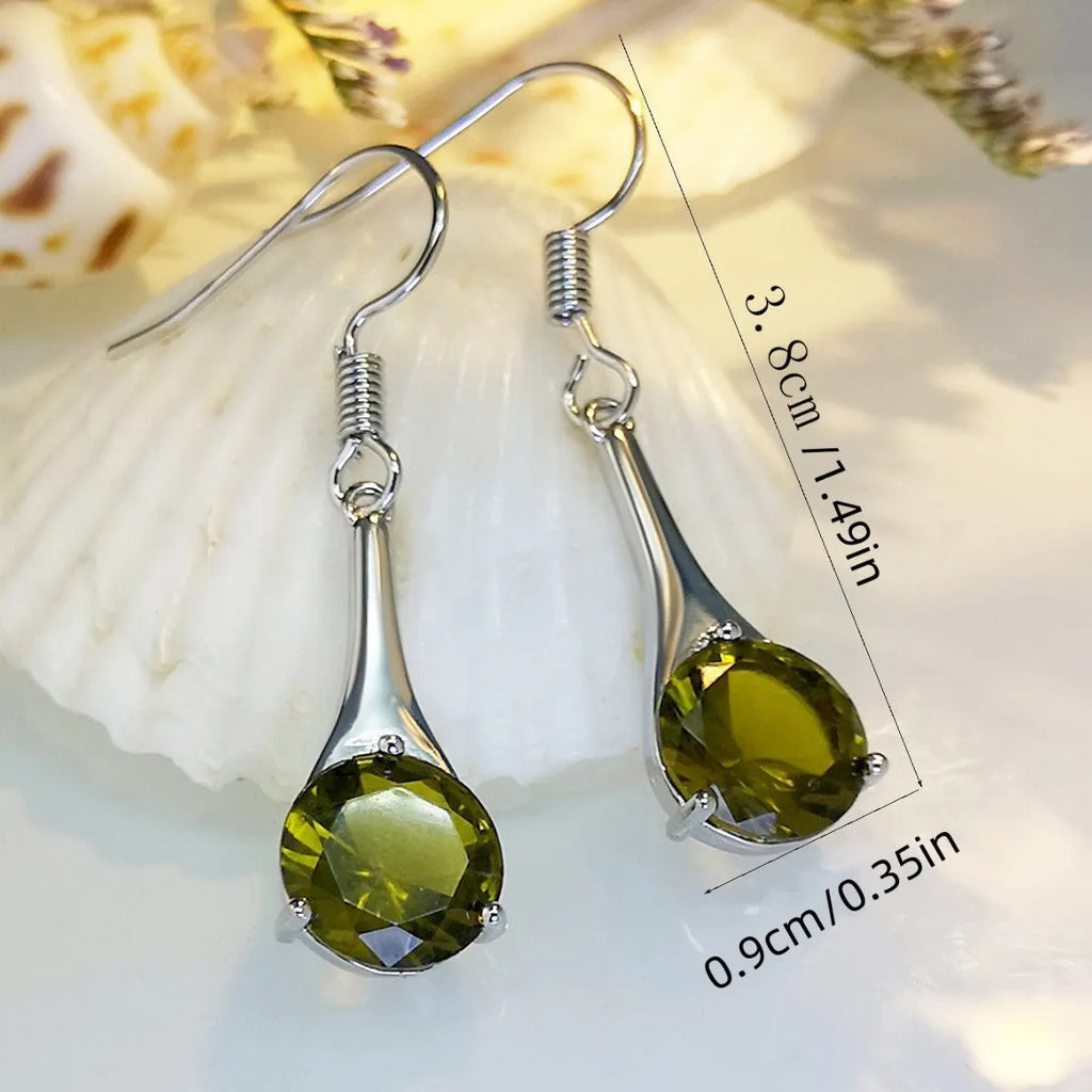 Olive green water drop shaped retro earrings with minimalist design on alloy base