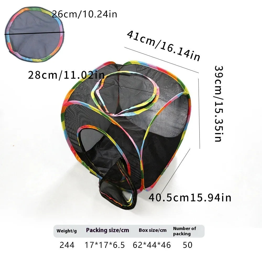 Foldable mesh cat play tent in hexagonal style showing mesh construction and interior space